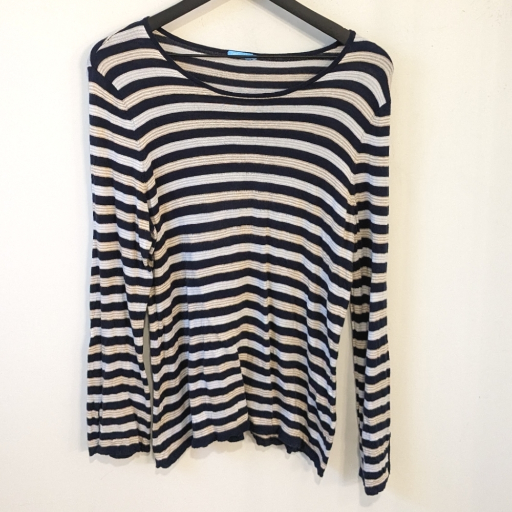 J. McLaughlin Cotton Modal Long Sleeve Stripe Knit Shirt Top